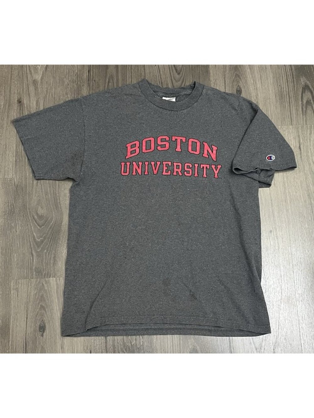 Vintage Champion Boston University T Shirt Gray Large - Stain
